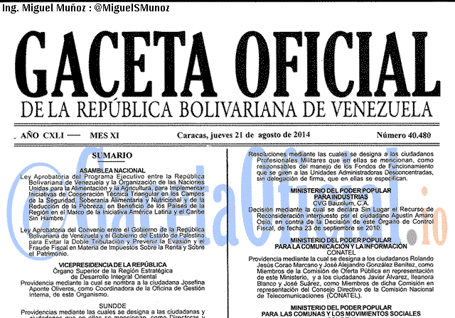 Gaceta Oficial 40480 del 21 Agosto 2014