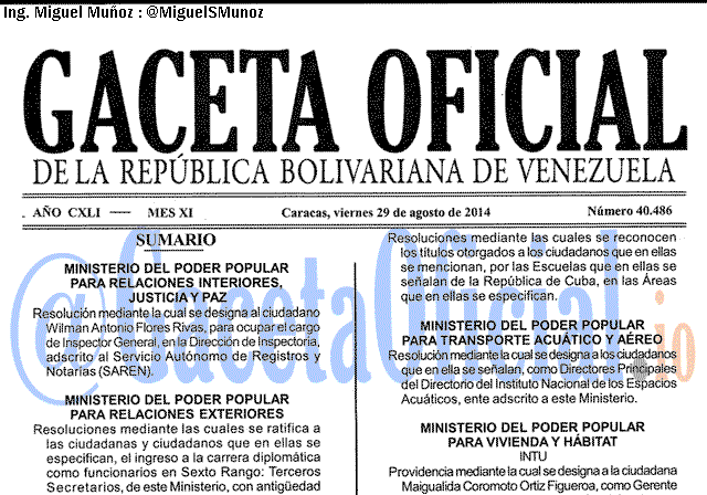 Gaceta Oficial 40486 del 29 Agosto 2014