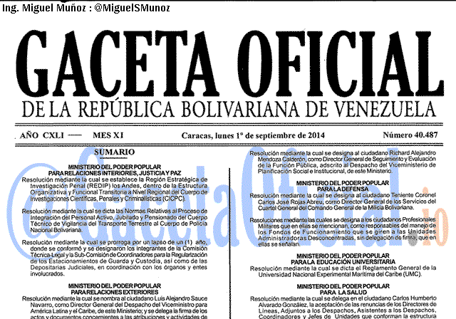 Gaceta Oficial 40487 del 1 Septiembre 2014