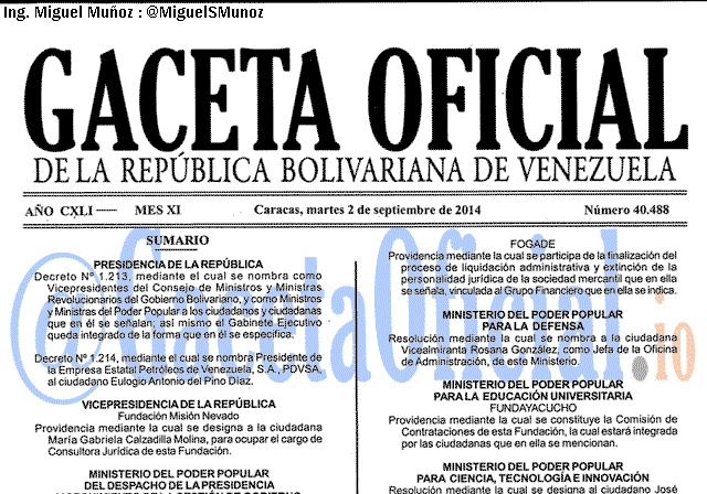 Gaceta Oficial 40488 del 2 Septiembre 2014