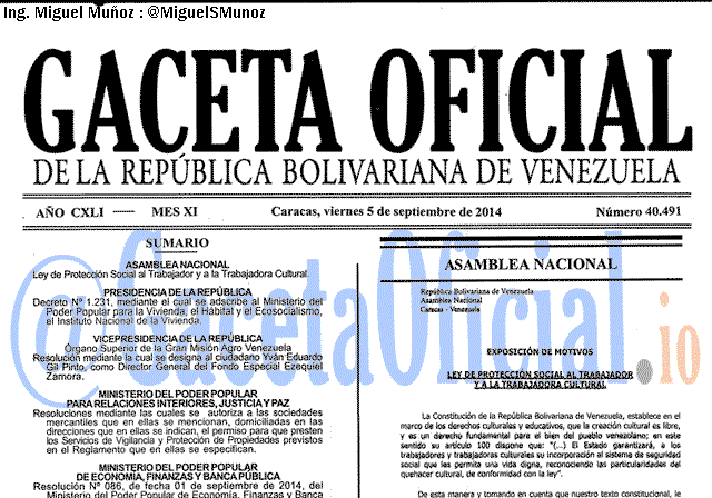 Gaceta Oficial 40491 del 5 Septiembre 2014