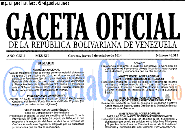 Gaceta Oficial 40515 del 9 Octubre 2014