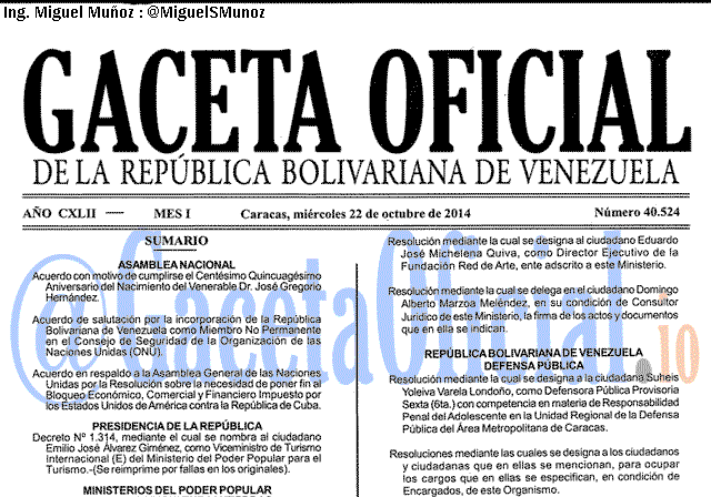 Gaceta Oficial 40524 del 22 Octubre 2014
