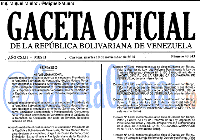 Gaceta Oficial 40543 del 18 Noviembre 2014