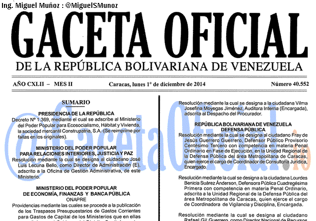 Gaceta Oficial 40552 del 2 Diciembre 2014