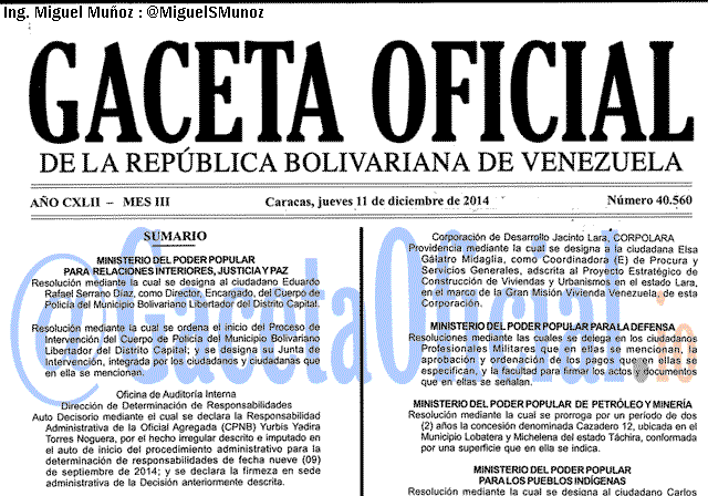 Gaceta Oficial 40560 del 11 Diciembre 2014