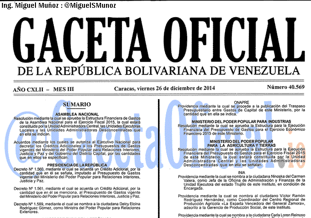 Gaceta Oficial 40569 del 26 Diciembre 2014