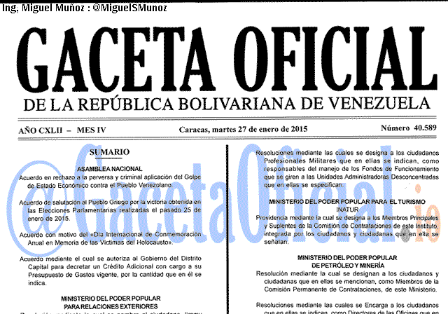 Gaceta Oficial 40589 del 27 Enero 2015