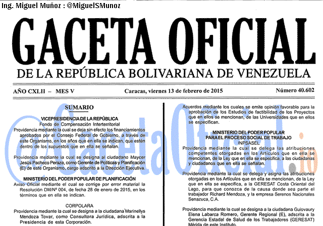 Gaceta Oficial 40602 del 13 Febrero 2015