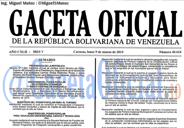 Gaceta Oficial 40616 del 9 marzo 2015