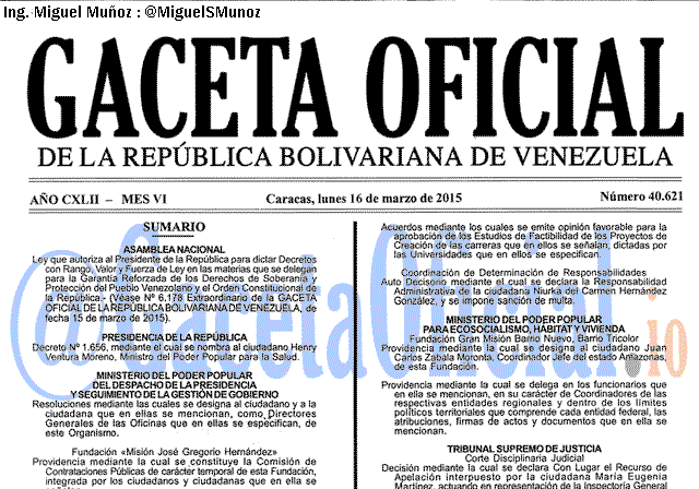 Gaceta Oficial 40621 del 16 marzo 2015