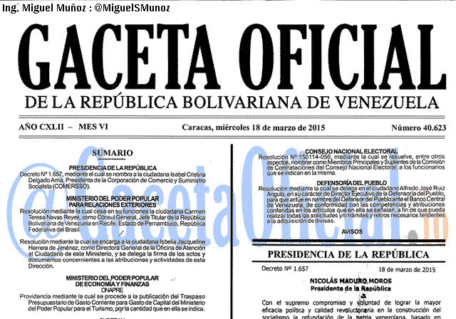 Gaceta Oficial 40623 del 18 marzo 2015