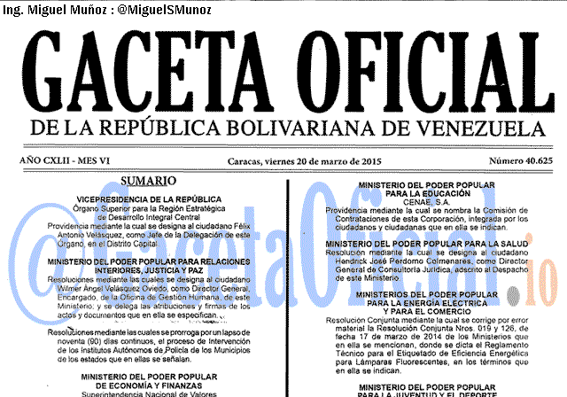 Gaceta Oficial 40625 del 20 marzo 2015