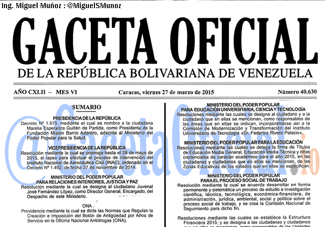 Gaceta Oficial 40630 del 27 marzo 2015