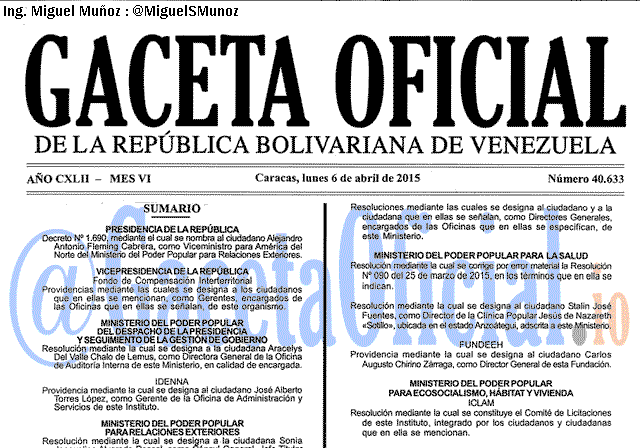 Gaceta Oficial 40633 del 6 Abril 2015