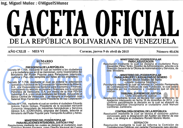 Gaceta Oficial 40636 del 9 Abril 2015