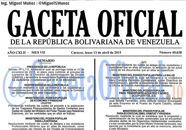 Gaceta Oficial 40638 del 13 Abril 2015