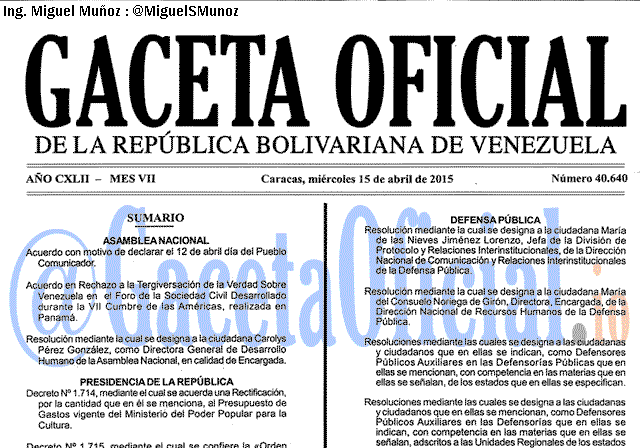 Gaceta Oficial 40640 del 15 Abril 2015