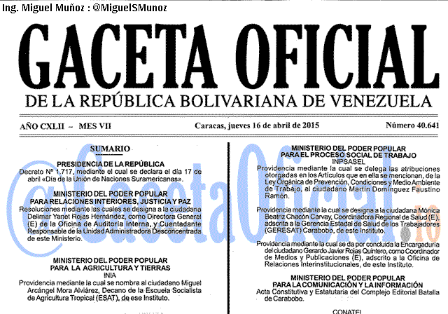 Gaceta Oficial 40641 del 16 Abril 2015