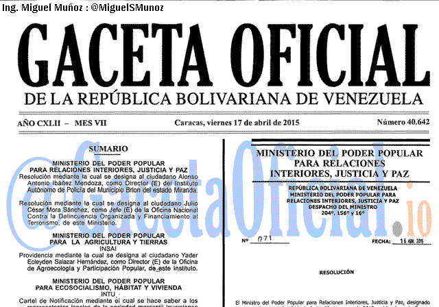 Gaceta Oficial 40642 del 17 Abril 2015