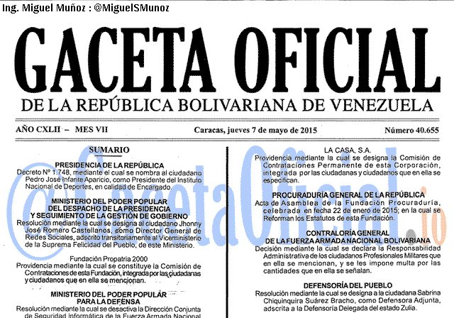 Gaceta Oficial 40655 del 7 mayo 2015