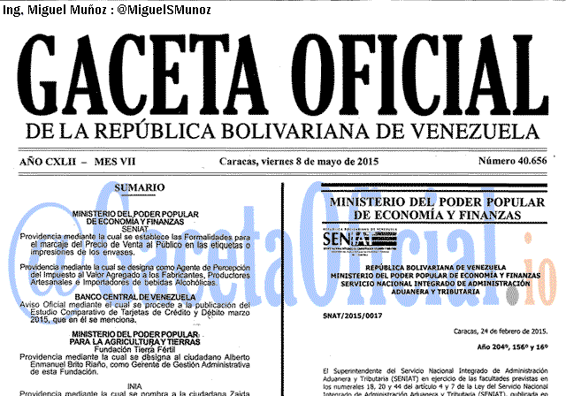 Gaceta Oficial 40656 del 8 mayo 2015
