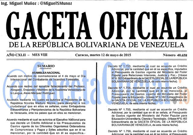 Gaceta Oficial 40658 del 12 mayo 2015
