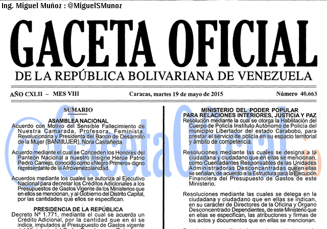 Gaceta Oficial 40663 del 19 mayo 2015