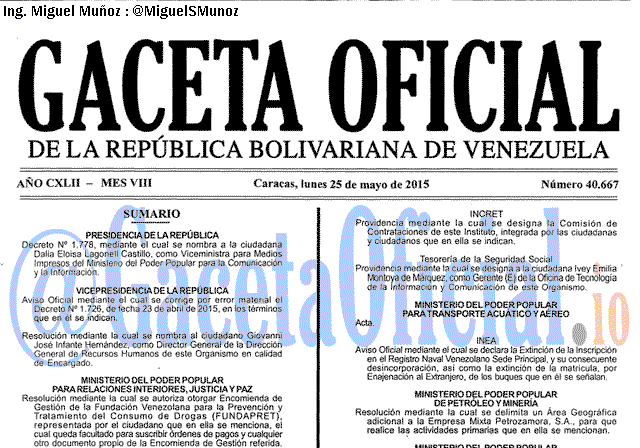 Gaceta Oficial 40667 del 25 mayo 2015
