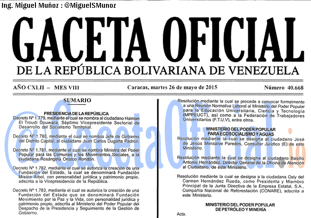 Gaceta Oficial 40668 del 26 mayo 2015