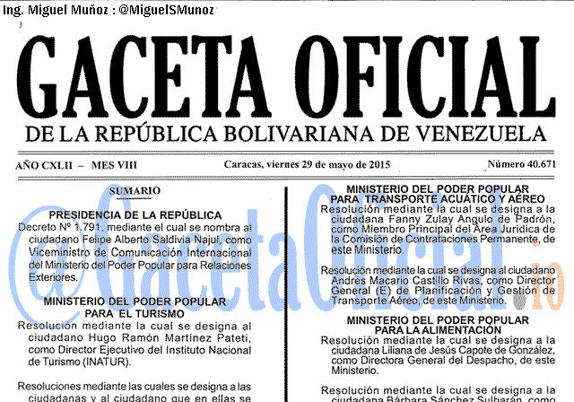 Gaceta Oficial 40671 del 29 mayo 2015
