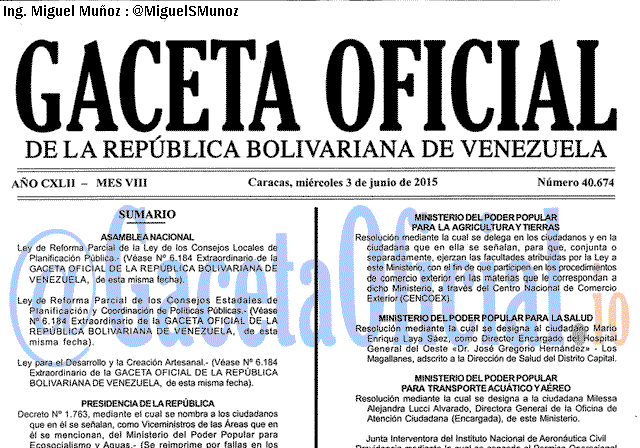 Gaceta Oficial 40674 del 3 junio 2015