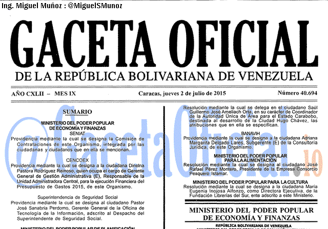Gaceta Oficial 40694 del 2 julio 2015