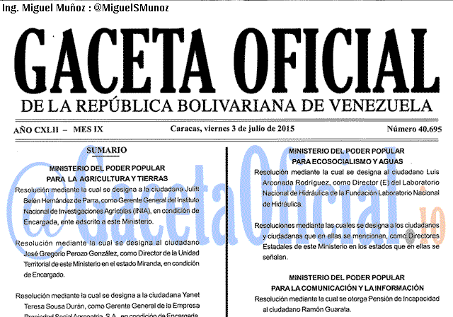 Gaceta Oficial 40695 del 3 julio 2015