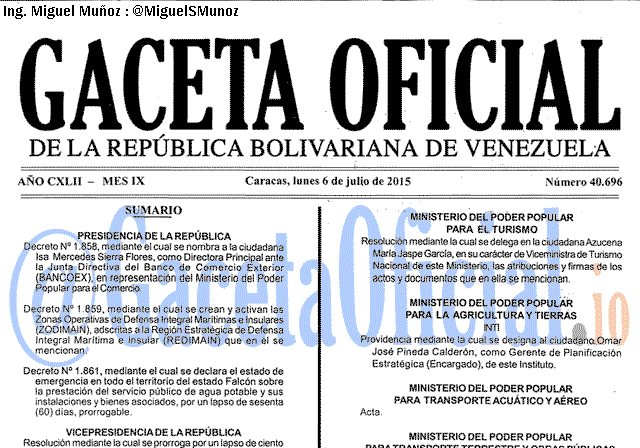 Gaceta Oficial 40696 del 6 julio 2015