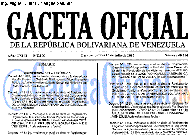 Gaceta Oficial 40704 del 16 julio 2015