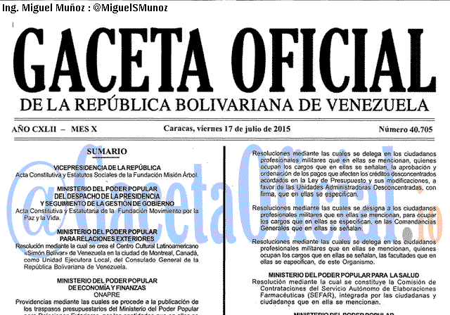 Gaceta Oficial 40705 del 17 julio 2015