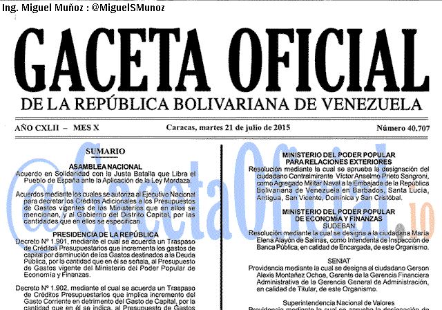 Gaceta Oficial 40707 del 21 julio 2015