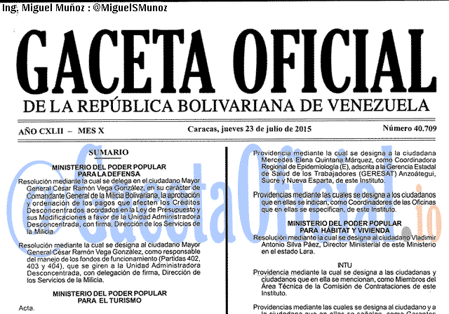 Gaceta Oficial 40709 del 23 julio 2015