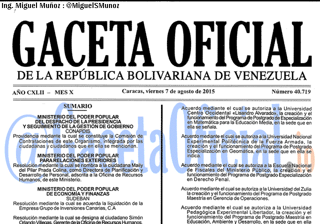 Gaceta Oficial 40719 del 7 agosto 2015