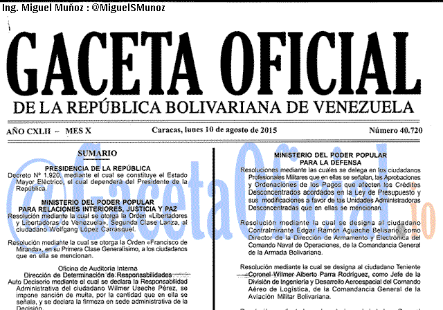 Gaceta Oficial 40720 del 10 AGOSTO 2015