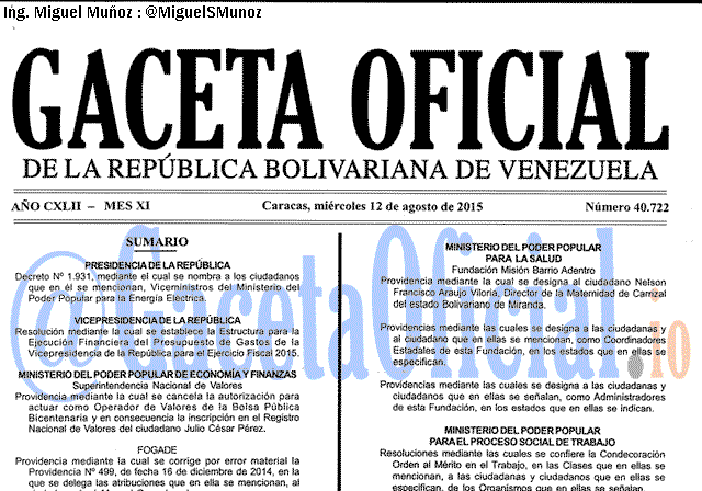 Gaceta Oficial 40722 del 12 agosto 2015