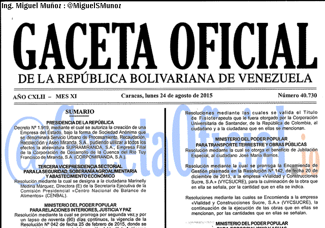 Gaceta Oficial 40730 del 24 agosto 2015