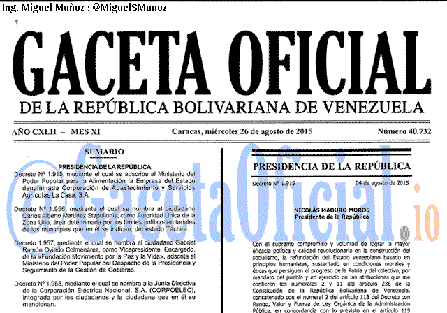 Gaceta Oficial 40732 del 26 agosto 2015