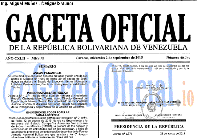 Gaceta Oficial 40737 del 2 septiembre 2015