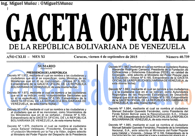 Gaceta Oficial 40739 del 4 septiembre 2015