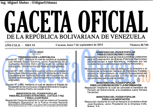 Gaceta Oficial 40740 del 7 septiembre 2015