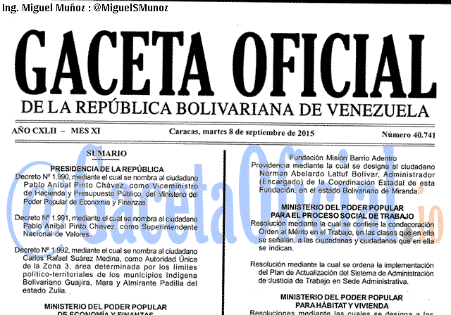 Gaceta Oficial 40741 del 8 septiembre 2015