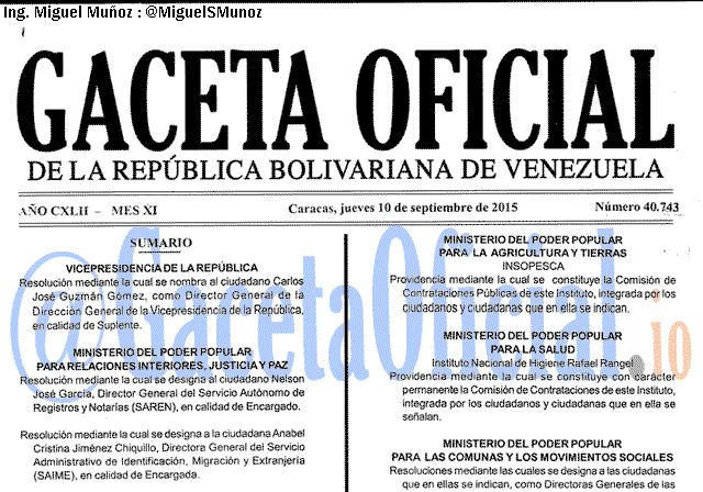 Gaceta Oficial 40743 del 10 septiembre 2015