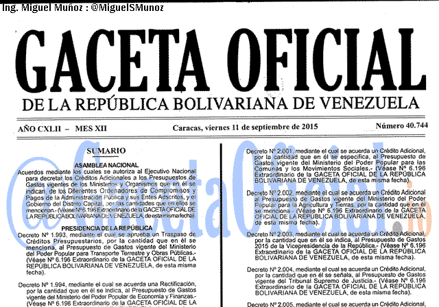Gaceta Oficial 40744 del 11 septiembre 2015